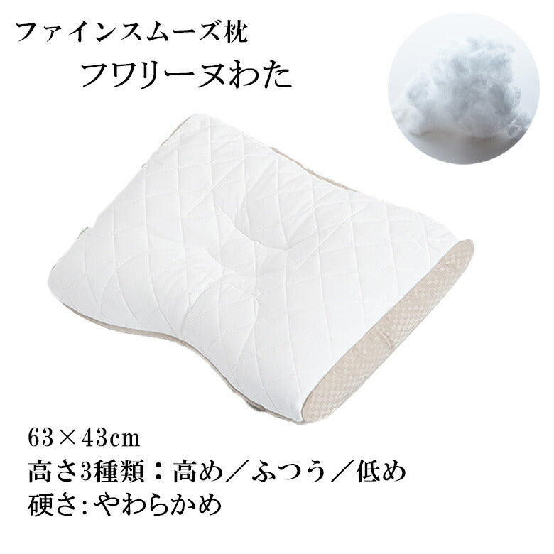 西川 枕 ファインスムーズ ベーシッククオリティ フワリーヌ わた  63×43cm  FA7010 EH07110011 高さ オーダーメイド感覚 健康枕 快眠枕